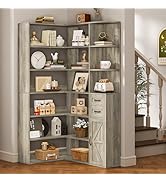 UPOSOJA 7-Shelf Farmhouse Corner Bookshelf with Lockers &amp; Drawers, 71