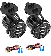 12V USB Outlet, 3 Port Charger Socket 12V/24V Car USB Charger Socket for Car Boat Marine Bus Truc...