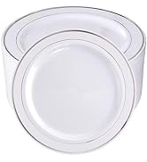 bUCLA 100Pieces Silver Rim Plastic Plates-7.5inch Silver Disposable Salad/Dessert Plates-Ideal fo...
