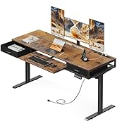 AODK Electric Standing Desk with Drawers &amp; Keyboard Tray, 55 Inch Height Adjustable Desk with Pow...