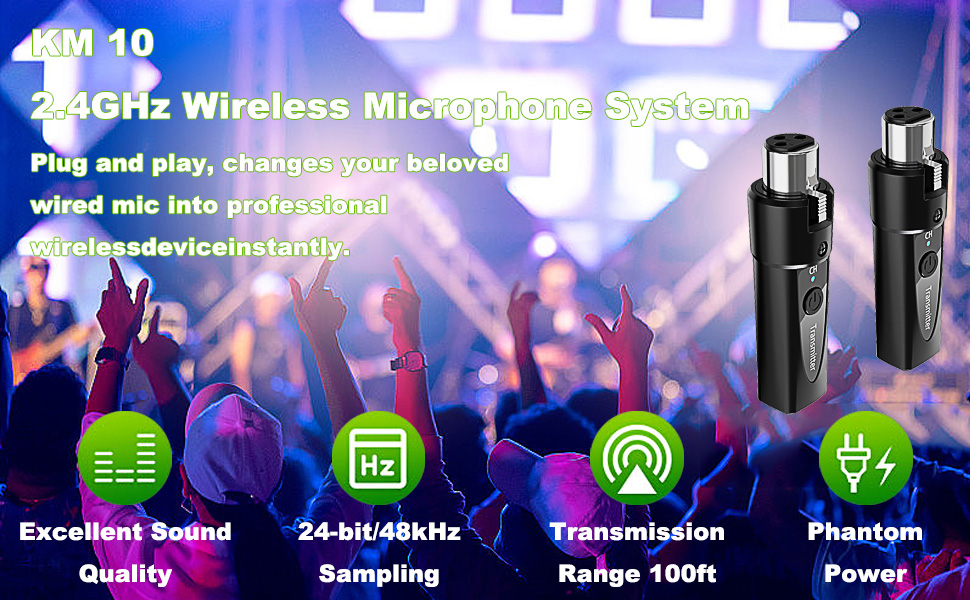 2.4GHz Wireless Microphone System 4-Channel XLR Transmitter &amp;amp; Receiver
