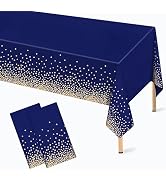  Navy Blue and Gold Plastic Tablecloth