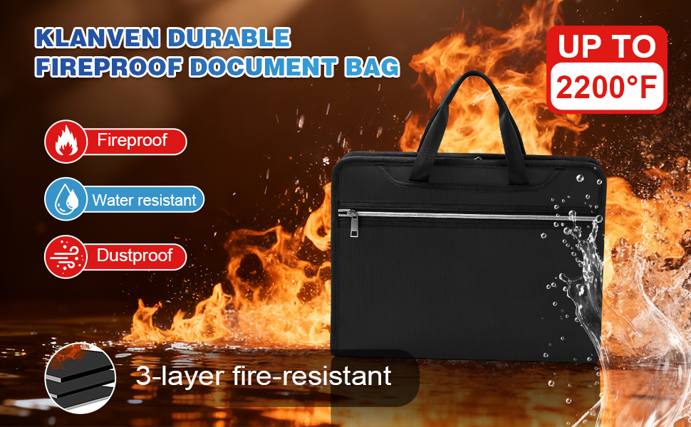 KLanven Durable Fireproof Document Bag