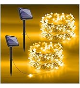 DAYBETTER Solar String Lights, 2 Pack 50Ft 150 LED Solar Fairy Lights Waterproof, 8 Modes Copper ...