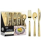 Lillian Tablesettings 160 Pieces Gold Plastic Silverware, Extra Heavyweight Disposable Flatware, ...