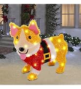 WATERGLIDE Lighted Christmas Puppy, 17 Inch Height Pre-Lit 3D Tinsel Cute Dog Xmas Outdoor Yard D...