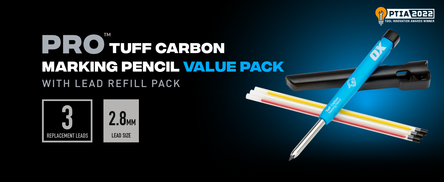 Pro Tuff Carbon Marking Pencil Value Pack with 3 replacement leads; 2.8mm lead size