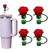 4Pcs 10mm Rose Flower Straw Covers for Stanley Cup,Silicone Cover Dust Proof Plugs Protector,Flow...