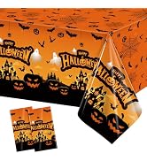 hapray 2 Pack Halloween Plastic Tablecloths for Rectangle Tables, Waterproof Disposable Party Tab...
