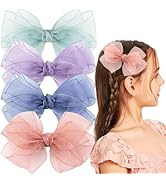 4 PCS Organza Double Hair Bows Alligator Clips Organza Bow Hairpin Mesh Bowknot Hairpins Anti-Sli...