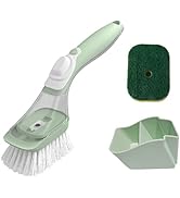 CQT Soap Dispensing Dish Brush Storage Set, Dish Scrubber with Handle, Kitchen Washing Brush for ...