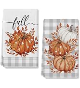 RABUSOFA Polka Dot Pumpkins Gray Buffalo Plaid Fall Kitchen Towels Decor | Dish Towels 18x26 Inch...