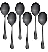 Serving Spoons, Matte Black X-Large Spoons, 6 Pieces 9.8 Inches Serving Tablespoons, AOOSY Stainl...