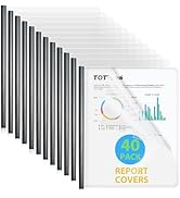 TOTiyea 40 Pack Clear Report Covers with Sliding Bars, 9mm (40 Sheet Capacity) Black Sliding Bar ...