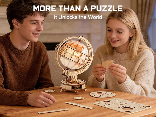 ROKR Illuminated Rotating Wooden Globe Puzzle