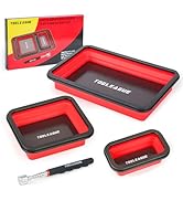 TOOLEAGUE 3Pcs Collapsible Magnetic Parts Tray Set with 15Lb Magnetic Pickup Pen,3 Different Size...