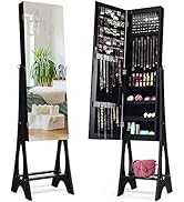 Giantex 12 LED Jewelry Armoire Cabinet with Frameless Full-length Mirror, Standing Jewelry Cabine...