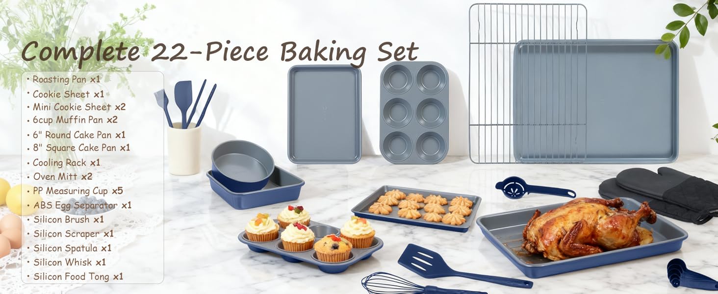 22-Piece Baking Pans Set Stackable Bakeware Set