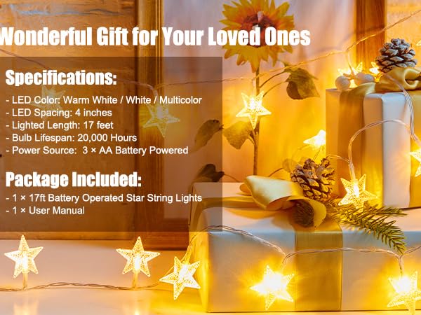 Battery Star String Lights Warm White