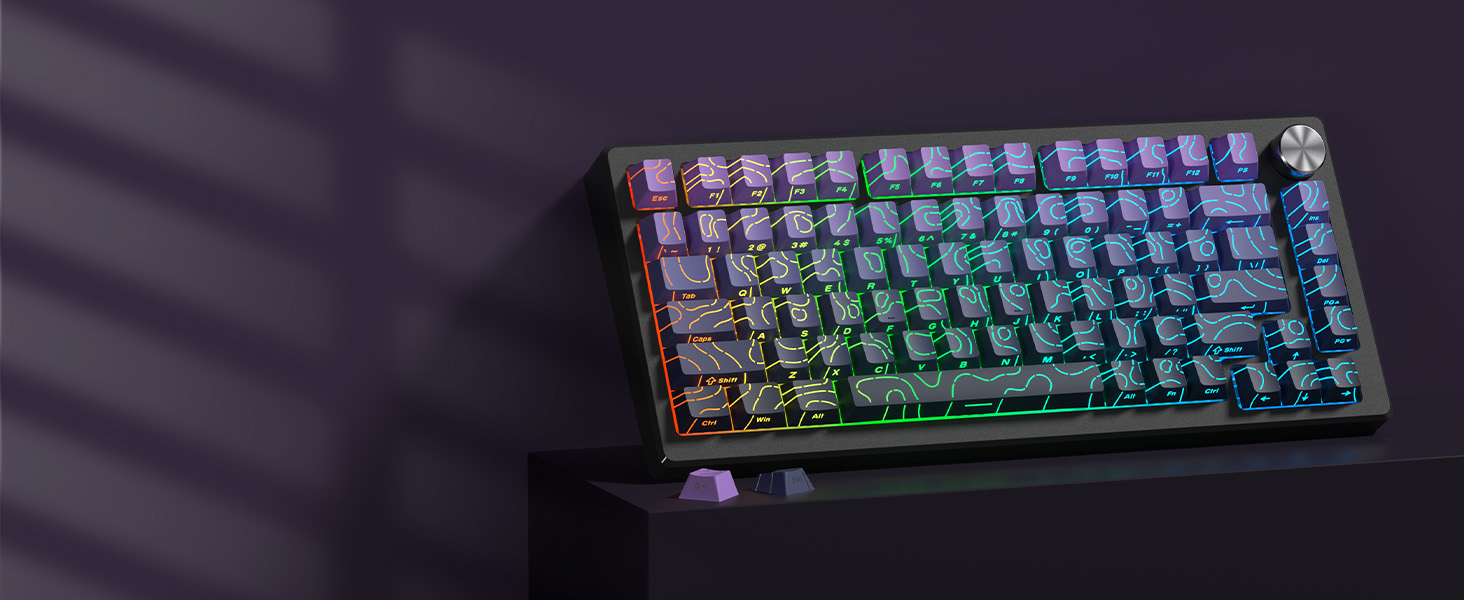 Topographic keycaps Gradient Purple Shine Through Keyboard Keys Side Printed OEM Profile keycap Set