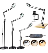 5X Magnifying Glass with Light and Stand, 3-in-1 Magnifying Floor Lamp Adjustable Swing Arm Stepl...