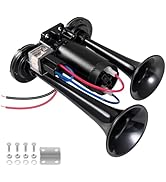 BANHAO Electric Air Horn for Truck 150dB Super Loud Black Horns Dual Trumpet Air Horns with Compr...