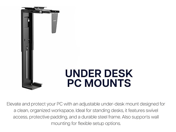 pc mount under desk, adjustable computer holder, cpu wall mount, swivel tower stand, desk pc tray