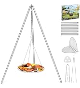 Joyfair Campfire Camping Tripod Grill Grate(17” Dia.), Heavy Duty Stainless Steel Openfire Tripod...