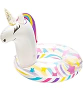 GROBRO7 Inflatable Unicorn Pool Float Inflation Swimming Floaty Pool Toy Swimming Ring with Sequi...