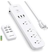 Syantek Remote Control Power Strip with 3 USB Ports, 3 RF Controlled Outlets, 5 FT/1.5 Meter Long...