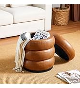 Glitzhome 19.5" H Modern Storage Ottoman, Leatherette Accent Footrest Ottoman, Upholstered Round ...