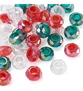 Craftdady 36Pcs Glass Faceted European Beads AB Color Plated Crystal Bead White Red Green Large H...