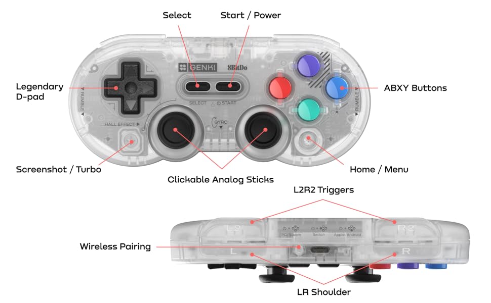  pocketpro sn30 pro hall effect 8bitdo joystick controller switch steam deck portable motion rumble