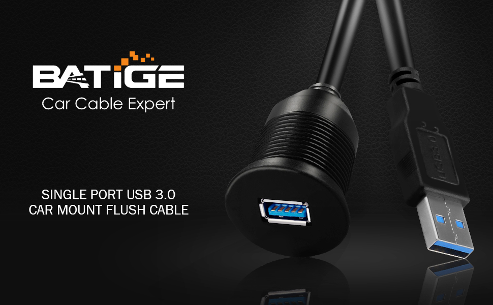 BATIGE - SINGLE PORT USB 3.0 CAR MOUNT FLUSH CABLE
