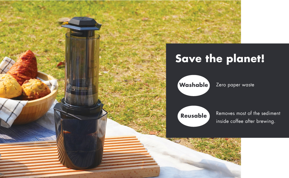 Coffeeology Press, save the planet, washable, reusable