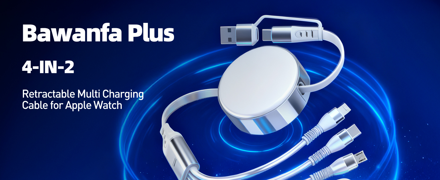 This is a 4 in 1 retractable multi charging cable with apple watch charger usb c lightning micro usb