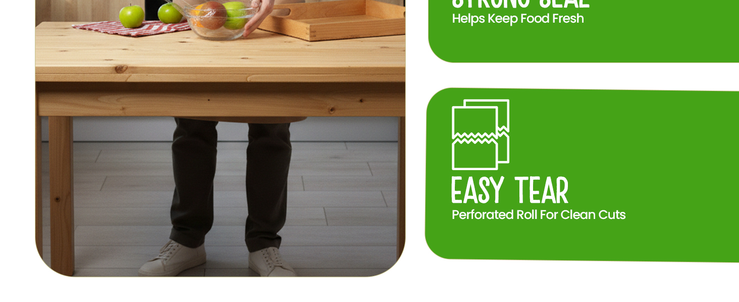 Text reads 'EASY TEAR'. Product demonstration showing green highlighted elements in multiple panels, appears to be showcasing tear-off or removal feature.