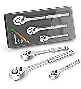 DURATECH 3-Piece Quick-release Ratchet Set, 1/4", 3/8", 1/2" Drive Ratchet Handle, 72-Tooth, Squa...