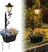 YAHKBTEN 2 Pack Solar Lamp Post Lights with Flower Planter, IP44 Waterproof Solar Pathway Light, ...