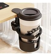 Deeper Desk Cup Holder, 360° Rotating Anti-Spill Cup Holder for Table, Adjustable Clamp on Cup Ho...