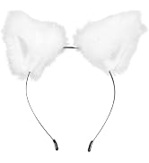 Jinshining White Cute Cat Ears Headband Long Fur Fox Ears Cosplay Headband with Bells Headwear Ha...