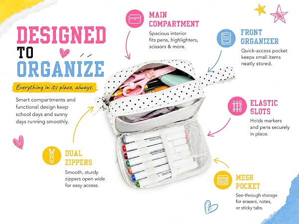 Big Capacity Pencil Case Pencil Pouch Cute Pencil Box Pencil Bag for Teen Girls Boys Black dots 
