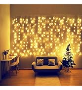 HEYFUNi Curtain Lights,13ftx6.5ft Safety Window Curtain Icicle String Lights 30V 8 Modes for Chri...