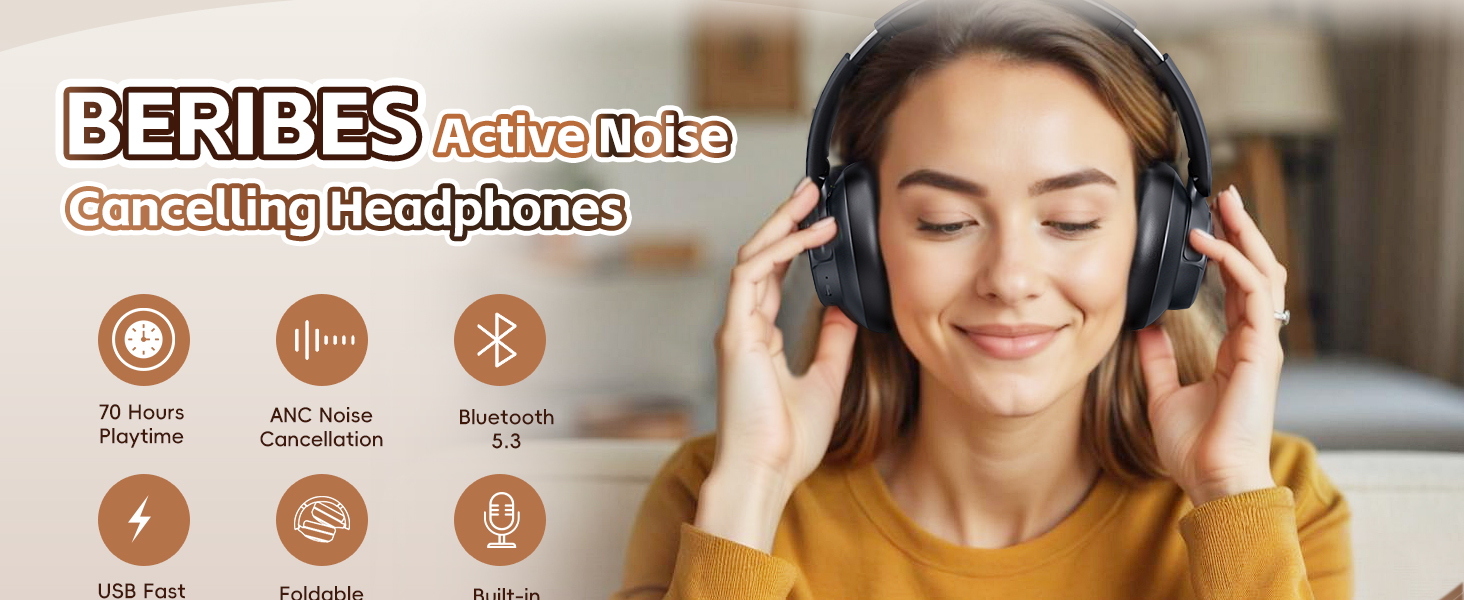 Noise Cancelling Headphones 0H Playtime Bluetooth Headphones Wireless Bluetooth with Mic