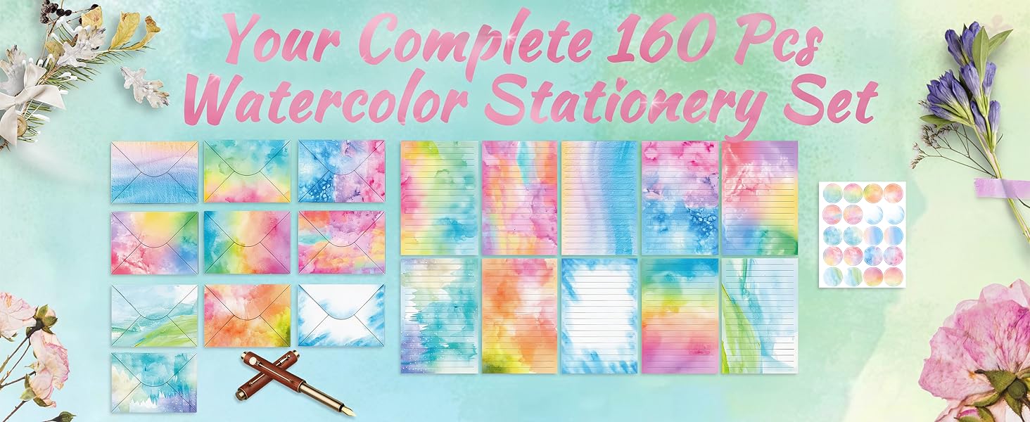 your complete 160 pcs watercolor stationery set