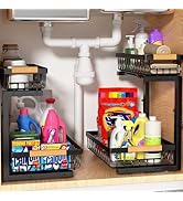 Liuoud Under Sink Organizer Storage 2 Pack, 2 Tier Slide Out Height Adjustable Pull Out Cabinet O...