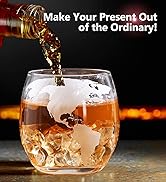 Homoyoyo Set of 2 Globe Glass Whiskey Tumblers,Drinking Cups World Whiskey Glasses Etched Globe N...