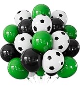 Soccer Balloons, 50 Pcs 12 Inch Green Black Soccer Print Latex Balloons for Boys Kids Soccer Birt...