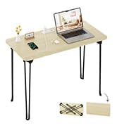 coeztt Folding Table, 31.5" Hairpin Legs Small Desk with Power Strip for Bedroom, Space Saving Fo...