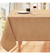 smiry Rectangle Faux Linen Table Cloth, Waterproof Wipeable Fabric Tablecloth, Washable Decorativ...